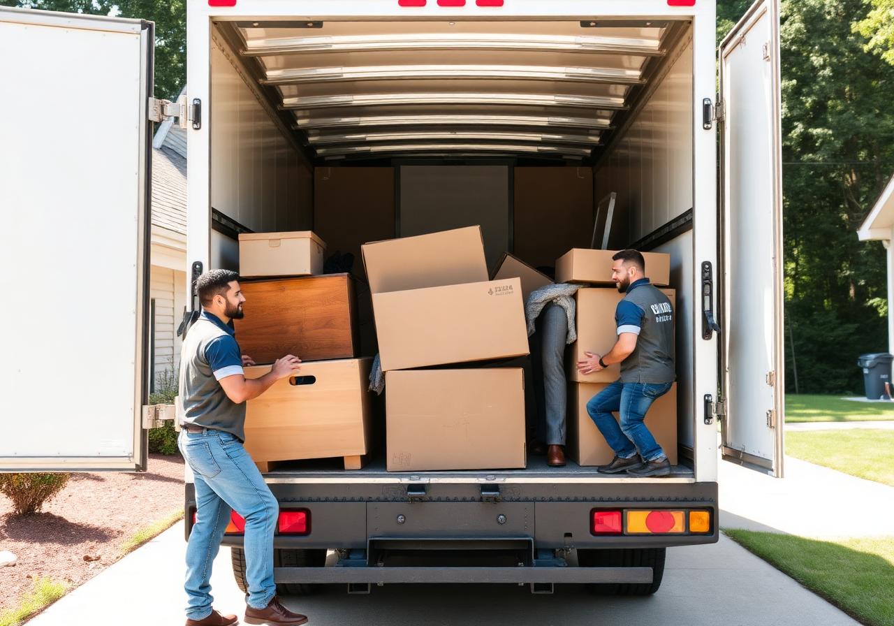 Junk removal crew loading items into a truck